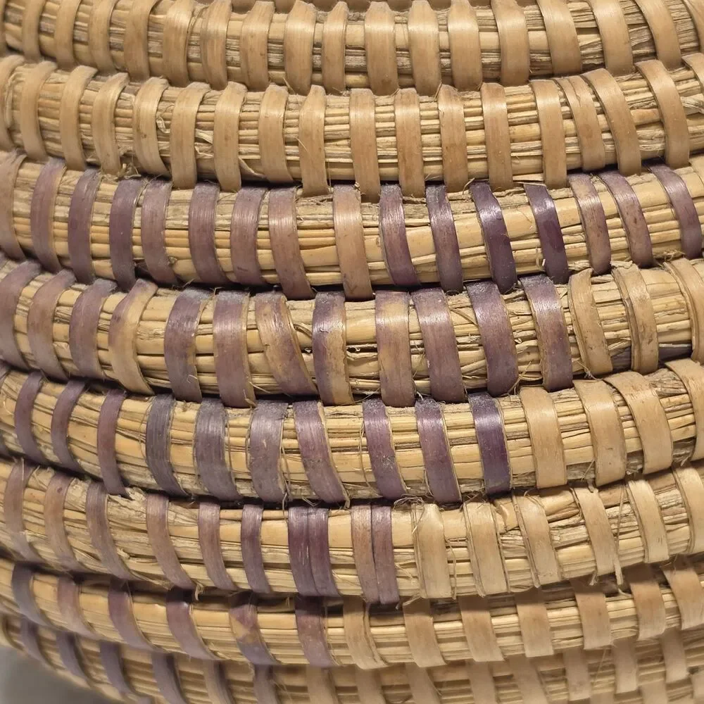 Vintage Eskimo Inuit Native American Lidded Coiled Basket Rue Grass Handwoven